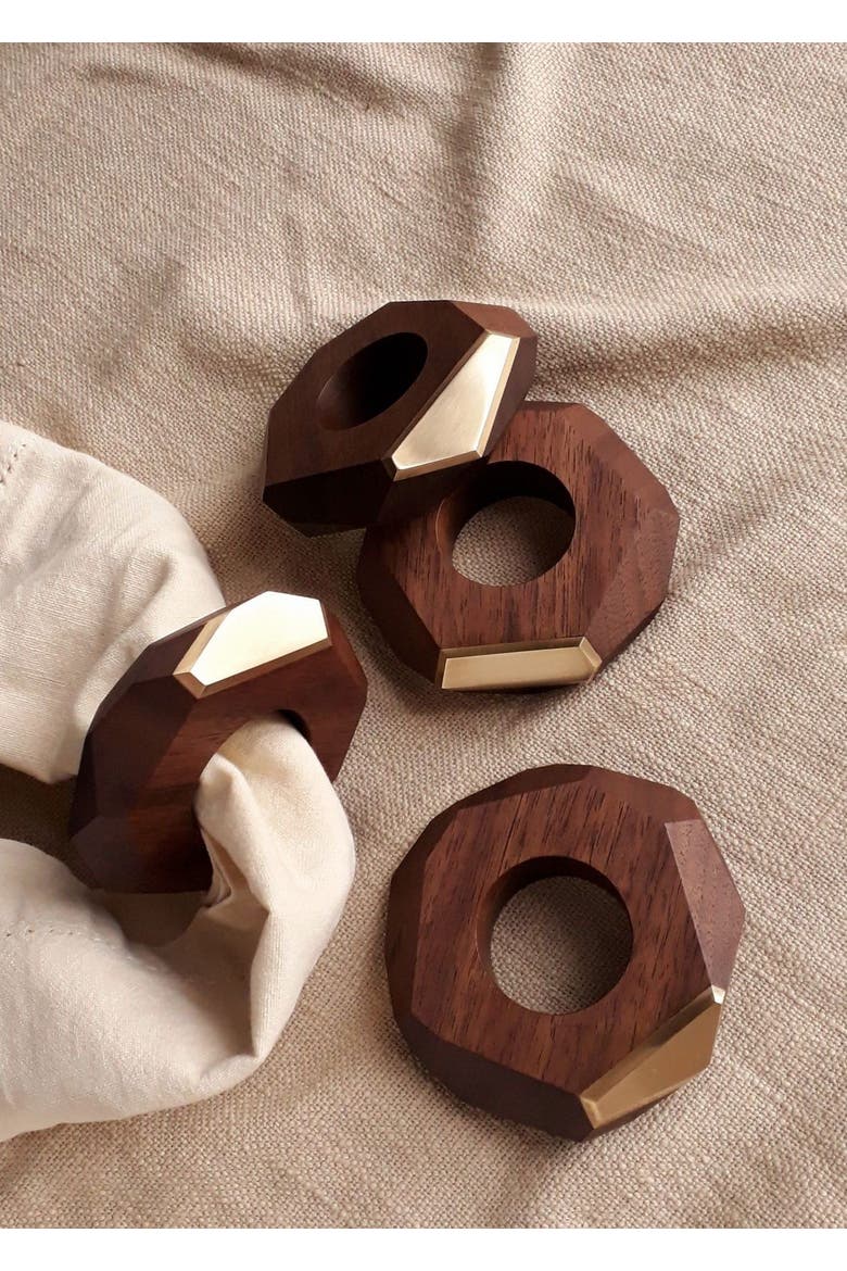 Dor+Kie Black Walnut and Brass Napkin Ring, Alternate, color, Black Walnut