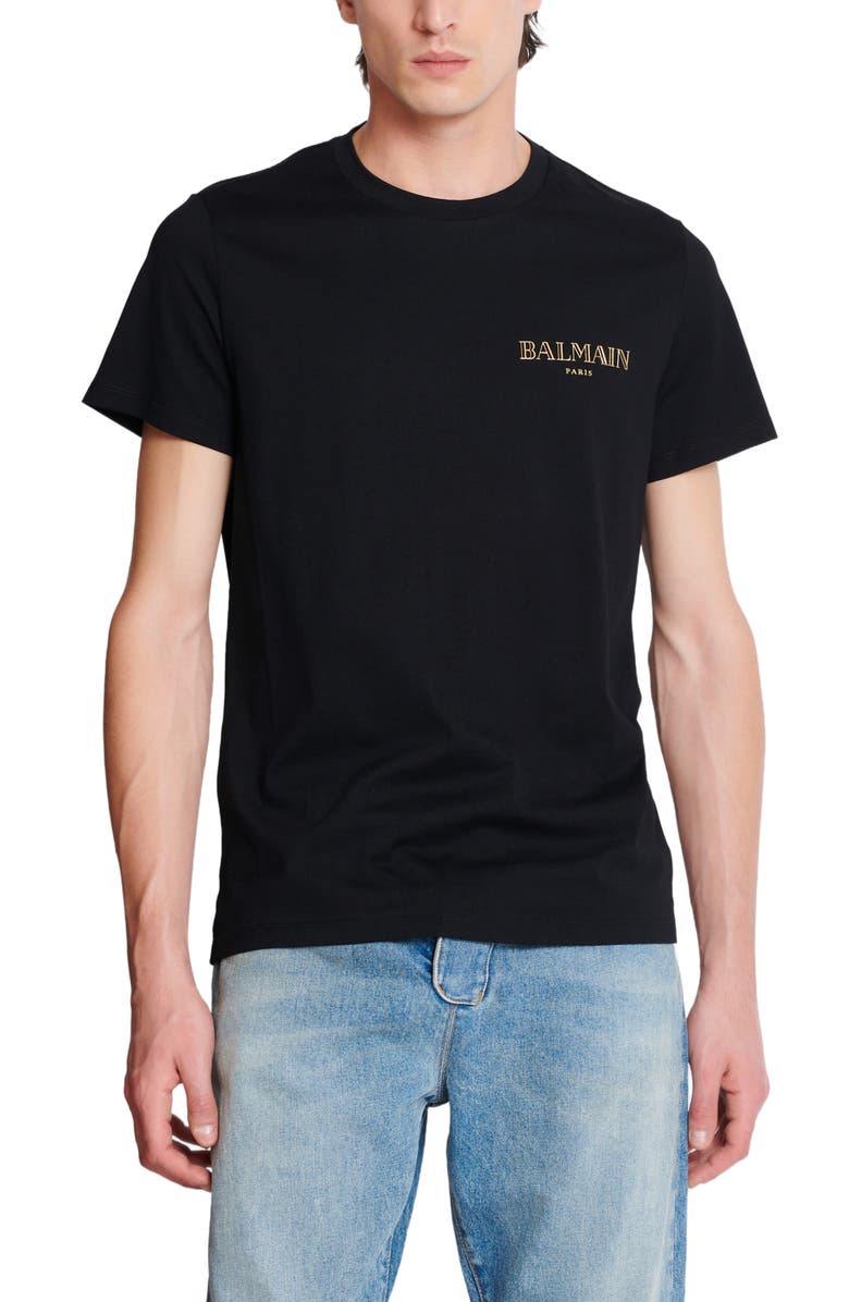 Balmain T-Shirt With Vintage Gel Balmain Logo, Alternate, color, Gold