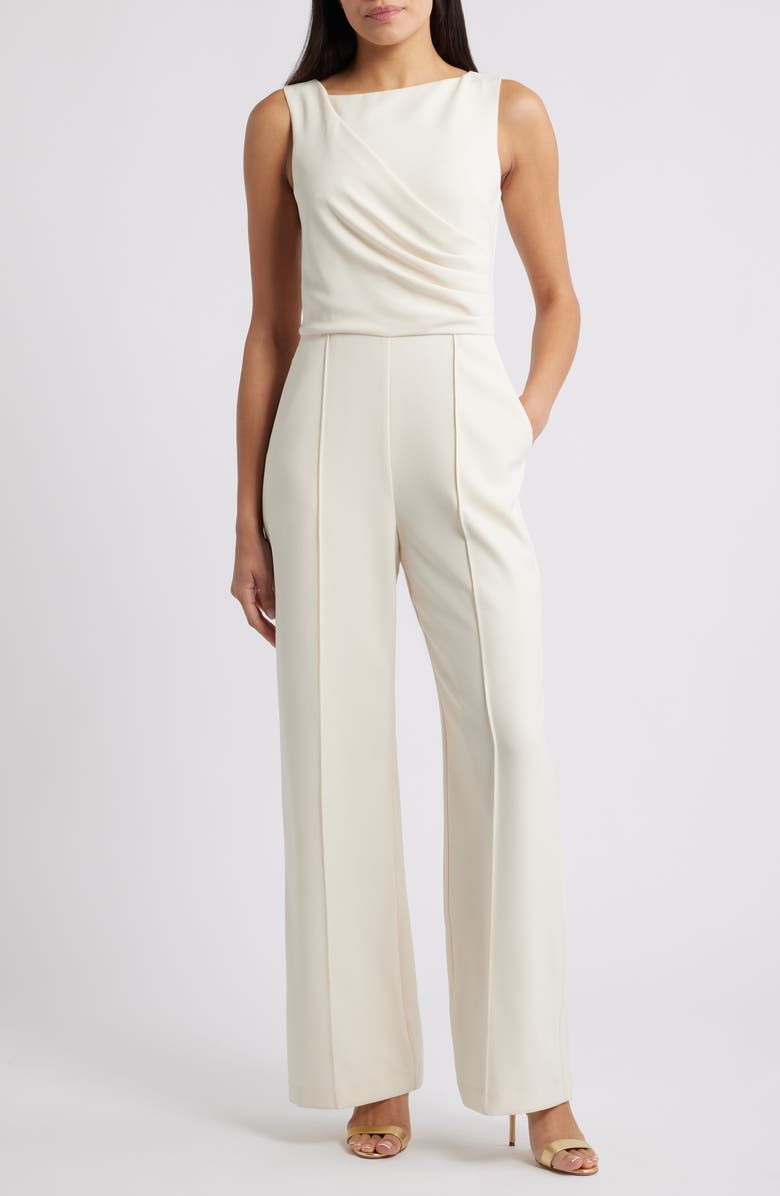 Vince Camuto Signature Stretch Crepe Jumpsuit, Main, color, Ecru