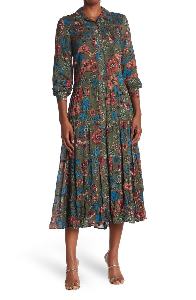 DR2 by Daniel Rainn DANIEL RAINN Long Sleeve Floral Shirt Maxi Dress ...