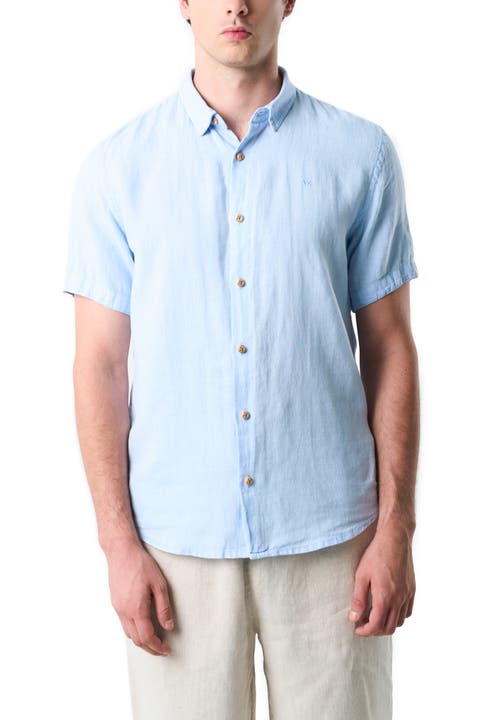 Men Short-Sleeve Linen Shirt with VZ Embroidery.