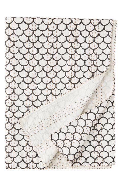 Scallop Kantha Cotton Coverlet