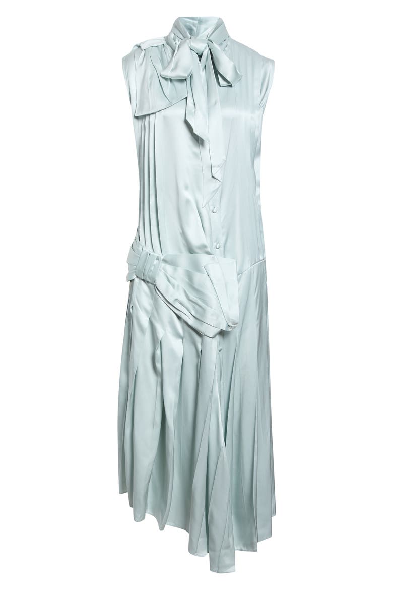 Devyn Silk Blend Satin Bow Midi Dress, Alternate, color, AQUA BLUE