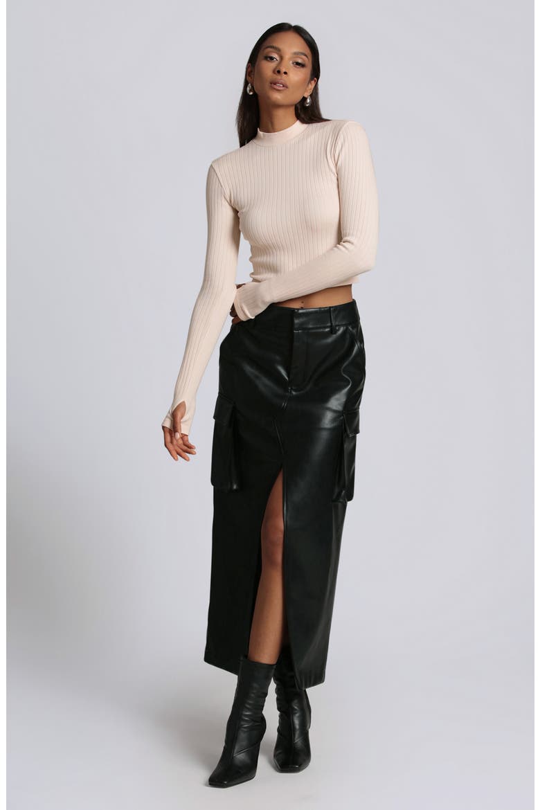Faux Leather Cargo Maxi Skirt, Alternate, color, BLACK