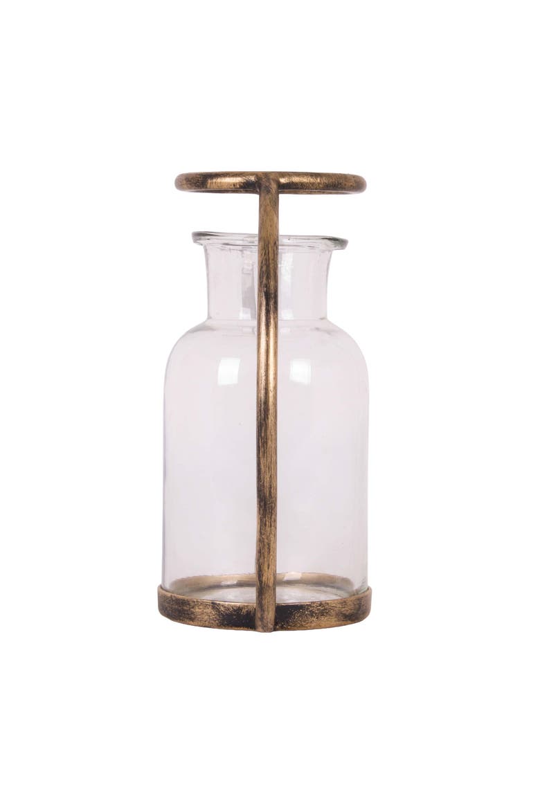 Kacela Bud with Holder Brass Vase, Alternate, color, Gold