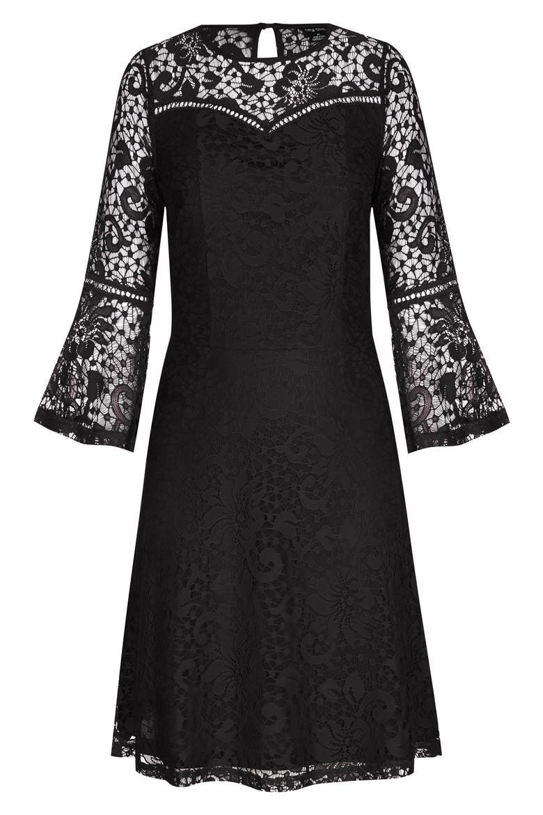 Lace Fit & Flare Dress, Alternate, color, BLACK