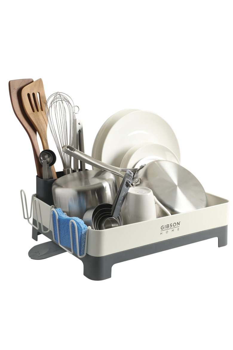 Nestcraft Full-Size Dish Rack with Drain Board and Flatware Caddy, Alternate, color, White