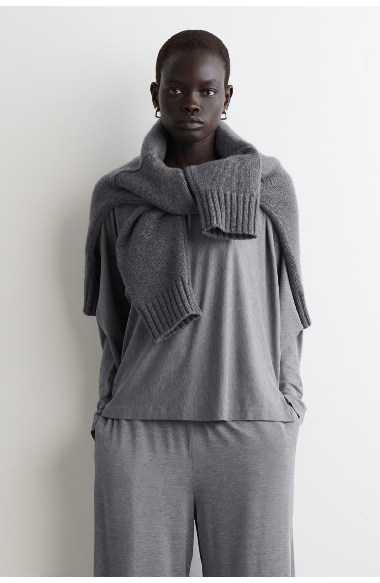 COS Fluid Jersey Long-Sleeved Top, Main, color, Gray