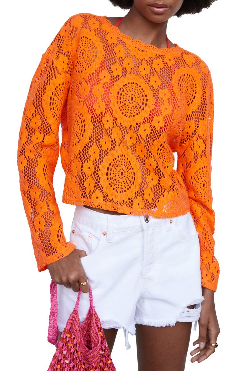MANGO Openwork Long Sleeve Top, Main, color,
