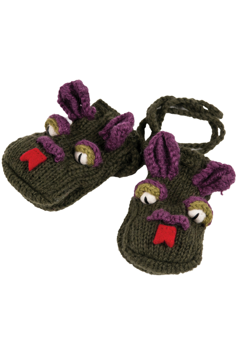 Dragon Mittens, Main, color, Brown