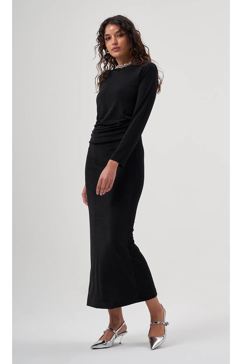 MZL Long Sleeved Gathered Dress, Main, color, Black