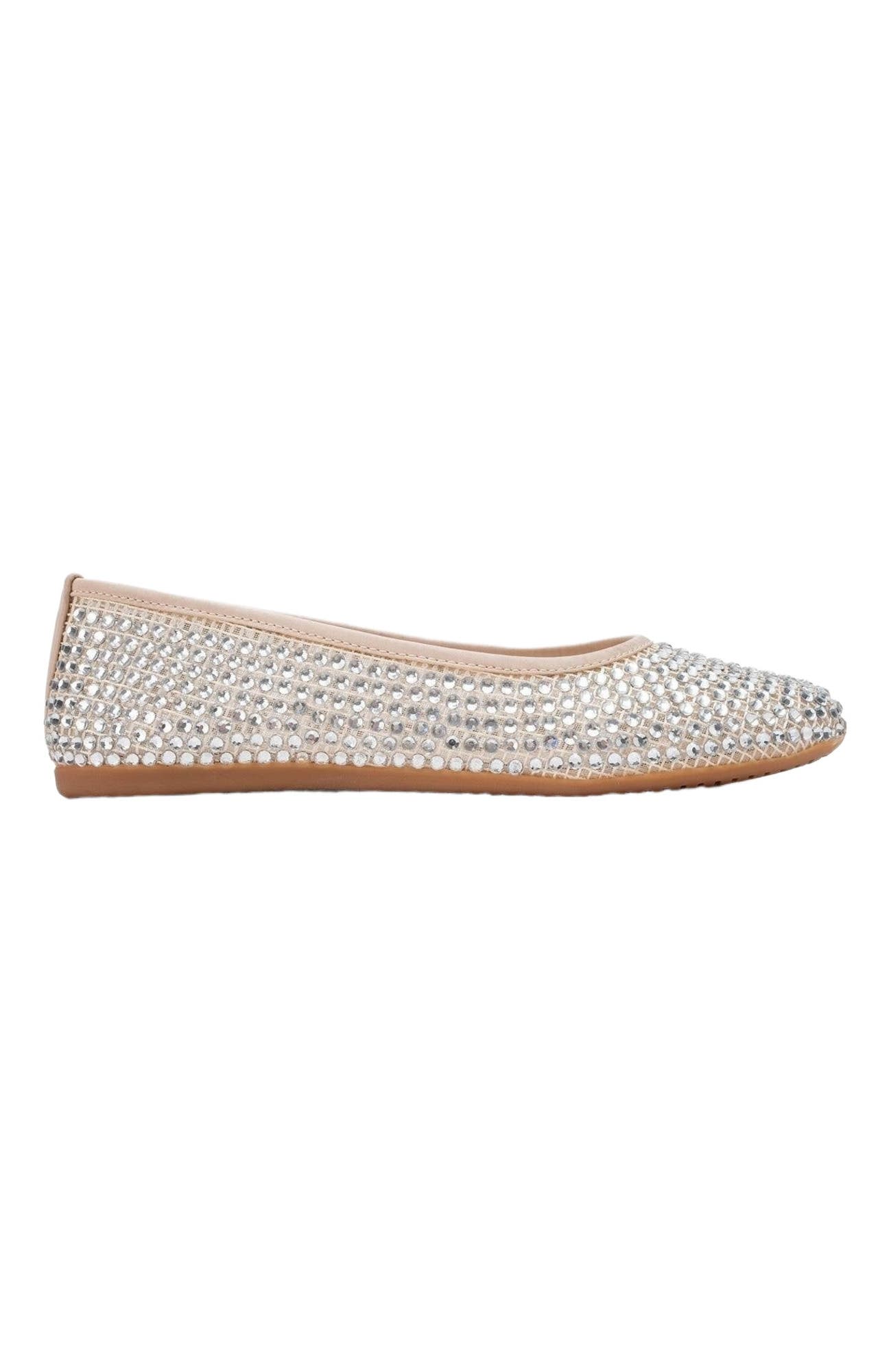 Prologue Shoes Runway Mesh Embellished Ballet Flat, Alternate, color, Beige Faux Leather