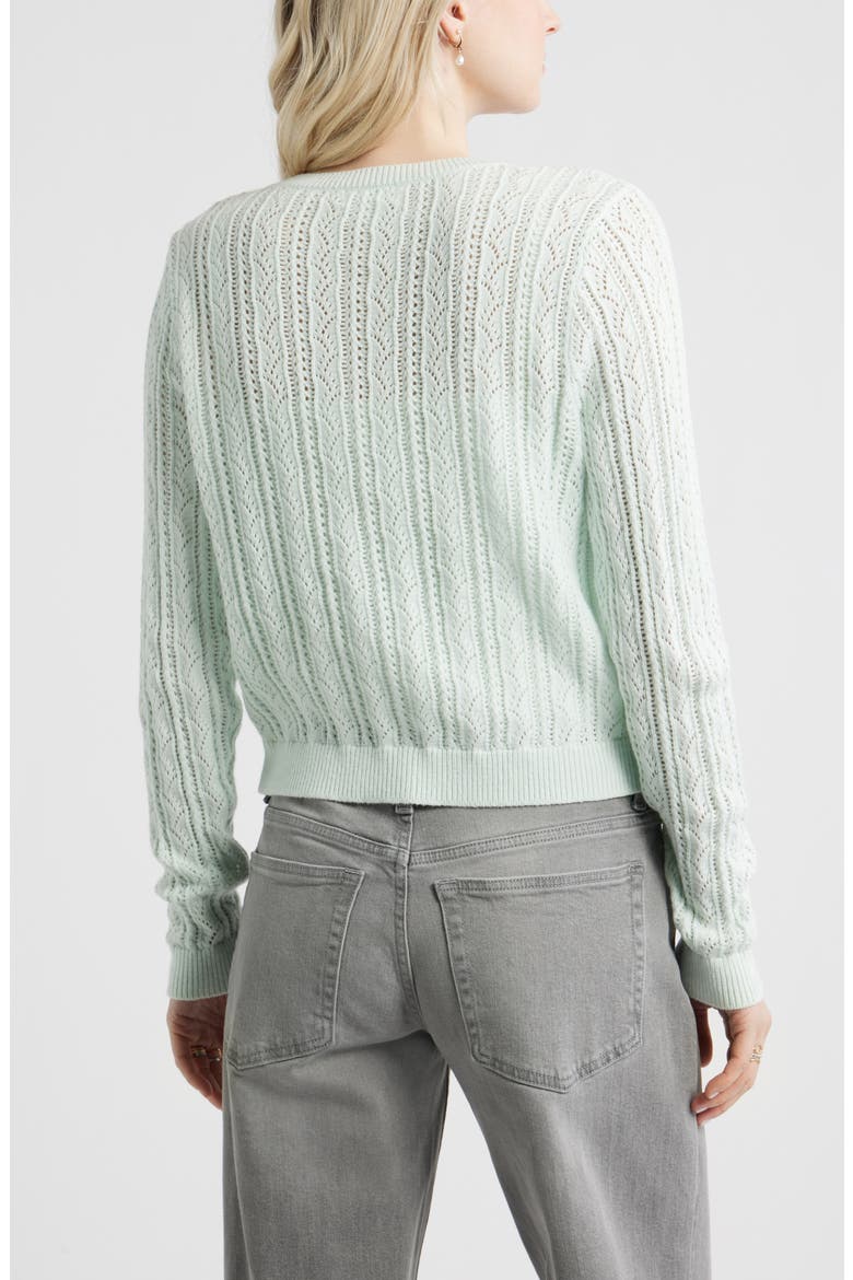 Pointelle Knit Cardigan, Alternate, color, GREEN CLOUD