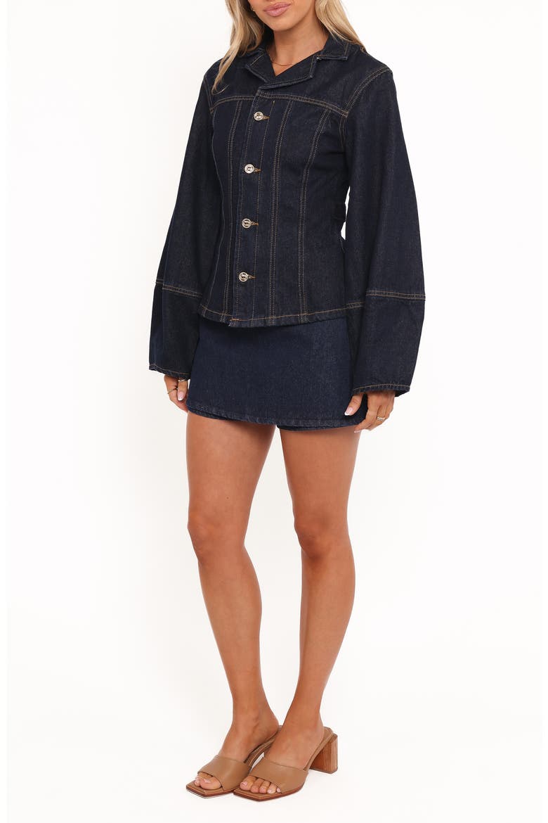 Luchia Topstitch Denim Jacket, Alternate, color, DARK INDIGO