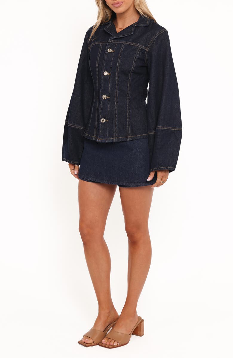 Petal & Pup Luchia Topstitch Denim Jacket, Alternate, color, Dark Indigo