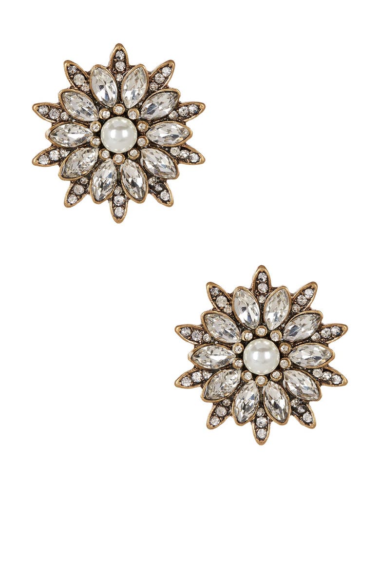 OLIVIA WELLES Renae Crystal & Imitation Pearl Flower Stud Earrings, Main, color, 