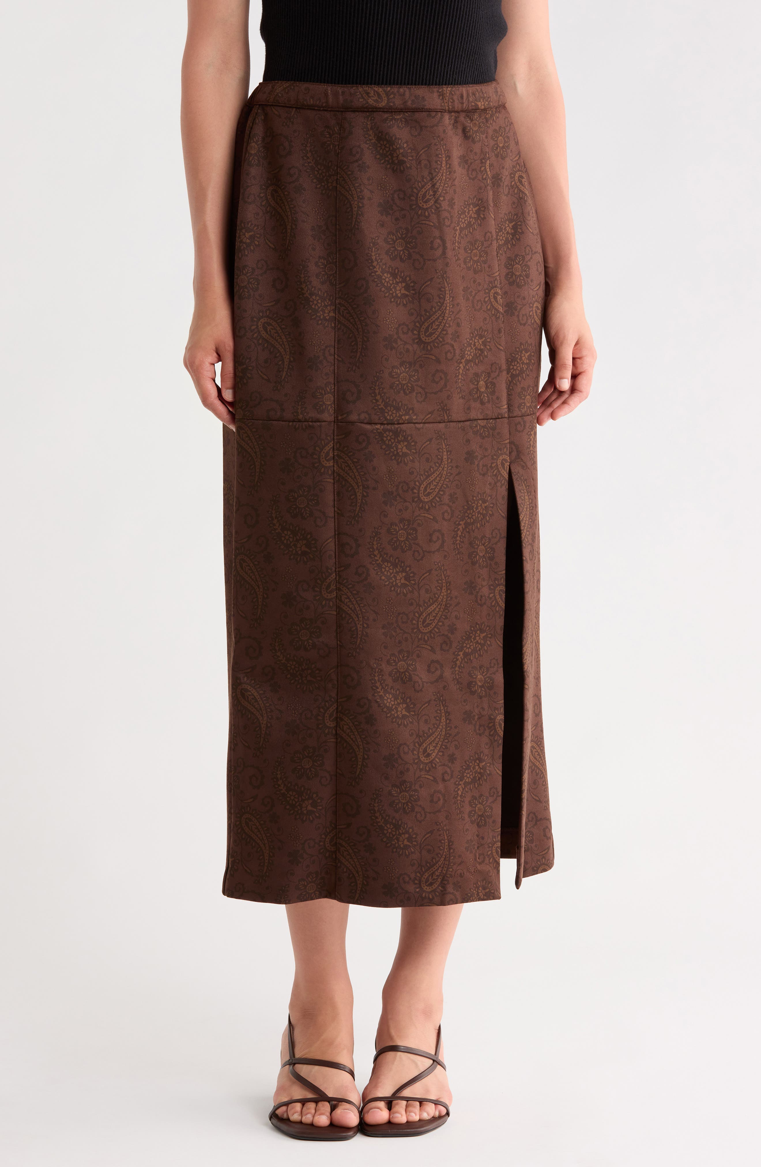 Paisley Faux Suede Maxi Skirt