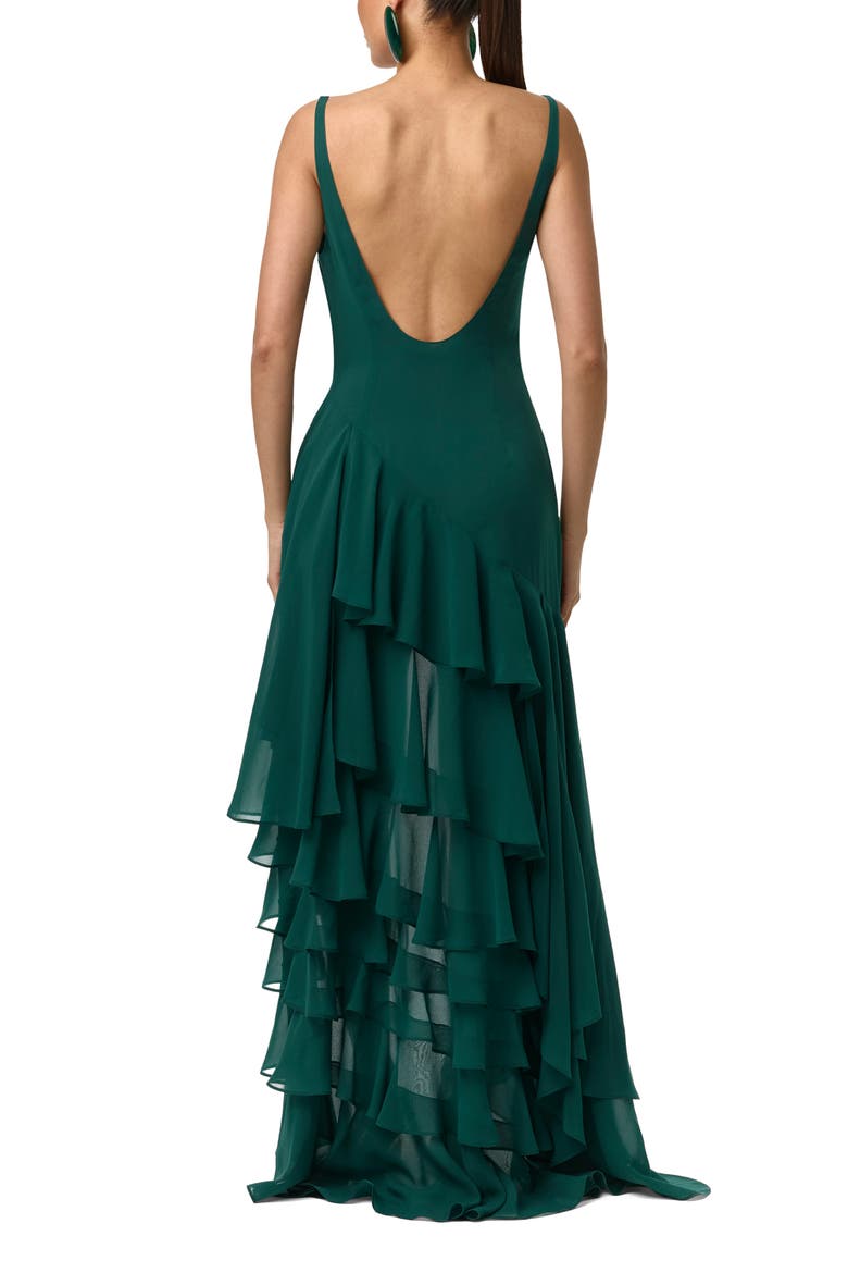 Sleeveless Asymmetric Ruffle High-Low Dress, Alternate, color, PINE GREEN