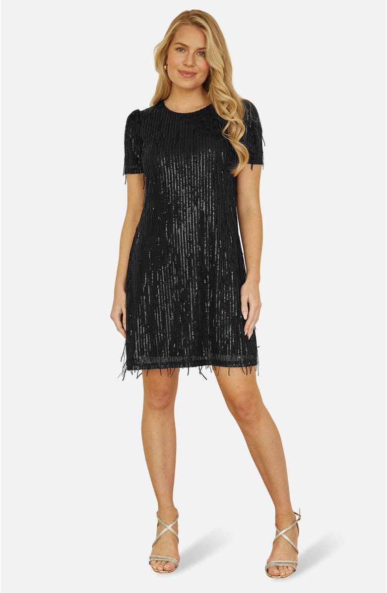 Yumi Dripping Sequin Tunic Dress, Main, color, Black