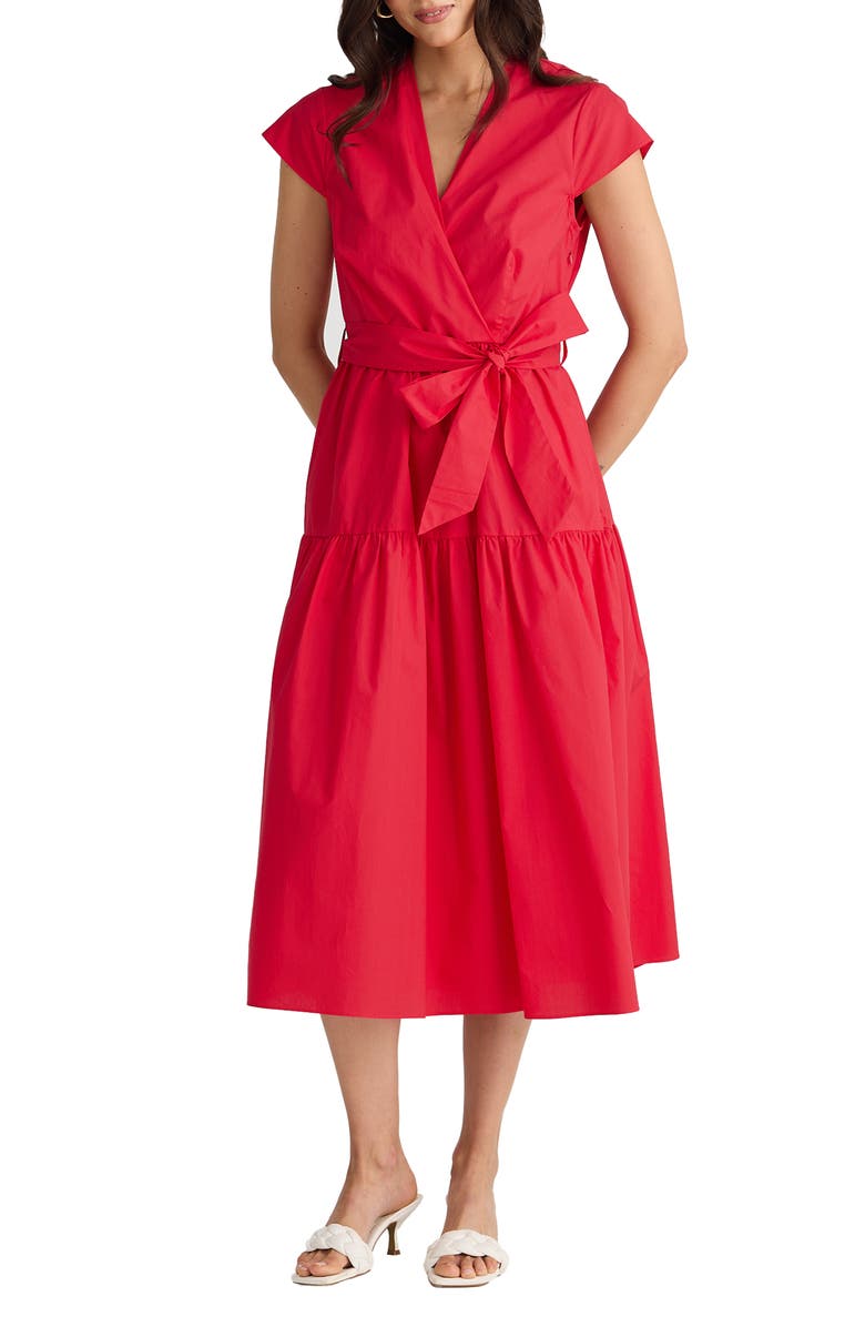 Brave+True Posey Wrap Front Tiered Cotton Dress, Main, color, Chilli