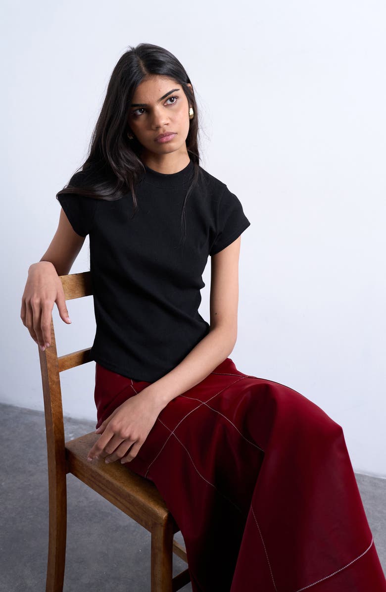 Topshop Fitted Curved Hem Stretch Cotton Rib T-Shirt, Alternate, color, 