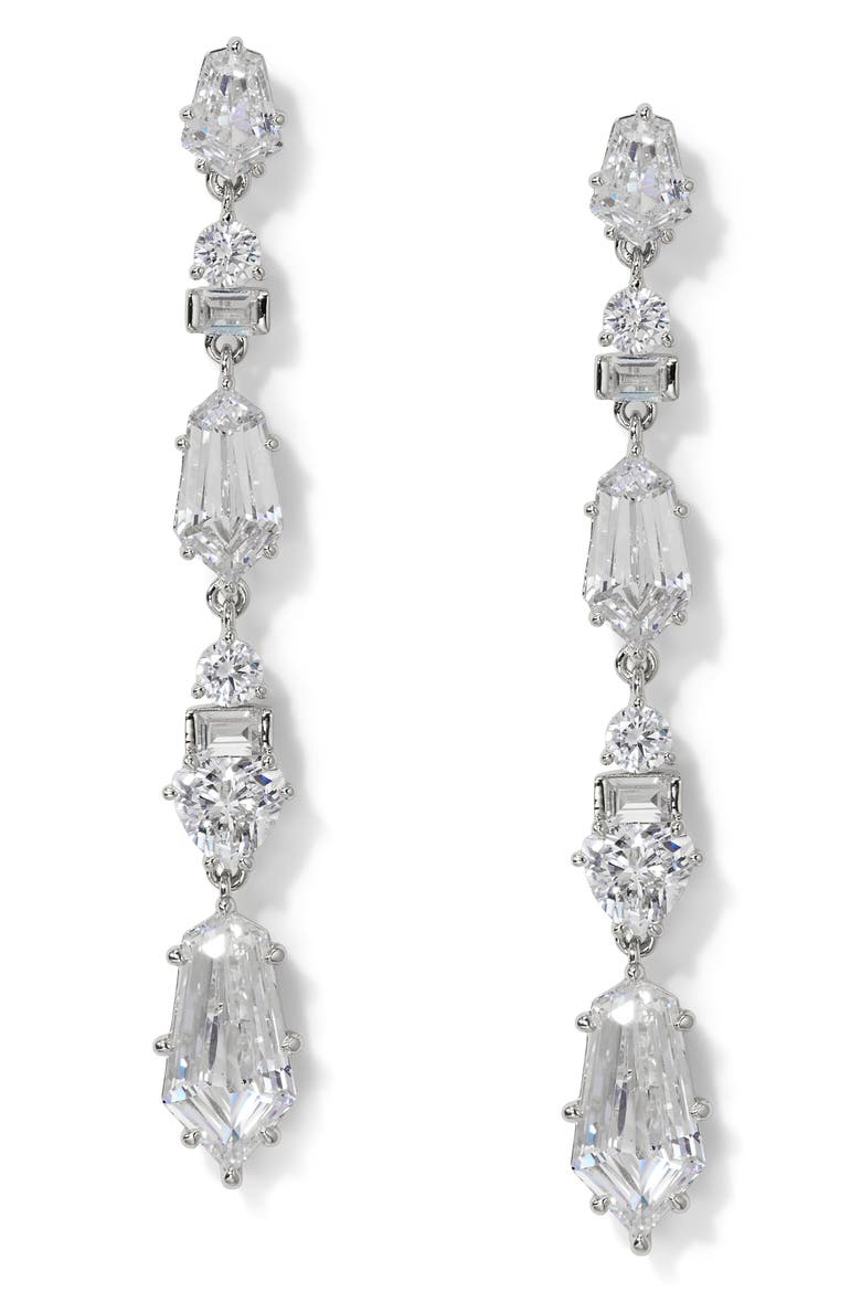 Luxor Kite Cubic Zirconia Linear Drop Earrings, Main, color, RHODIUM