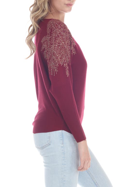 Rain And Rose Embellished Raglan Sleeve Knit T-shirt In Burgundy