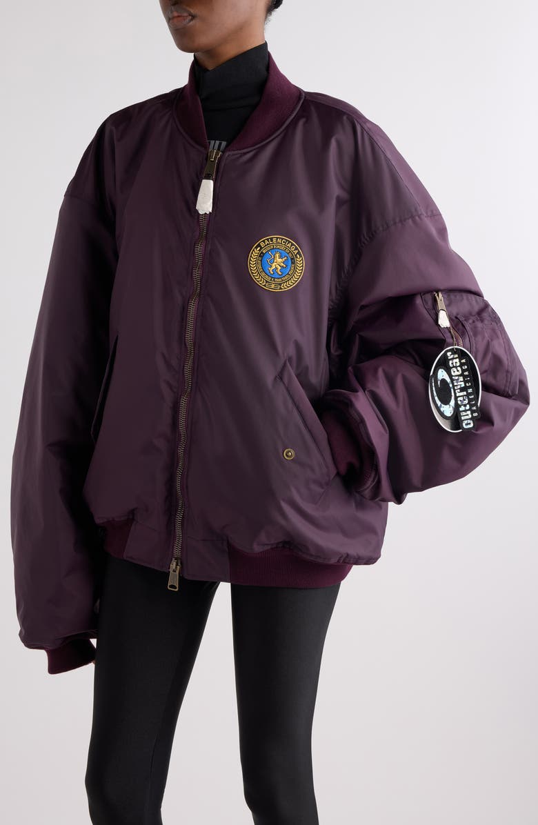 Logo Patch Oversize Nylon Bomber Jacket