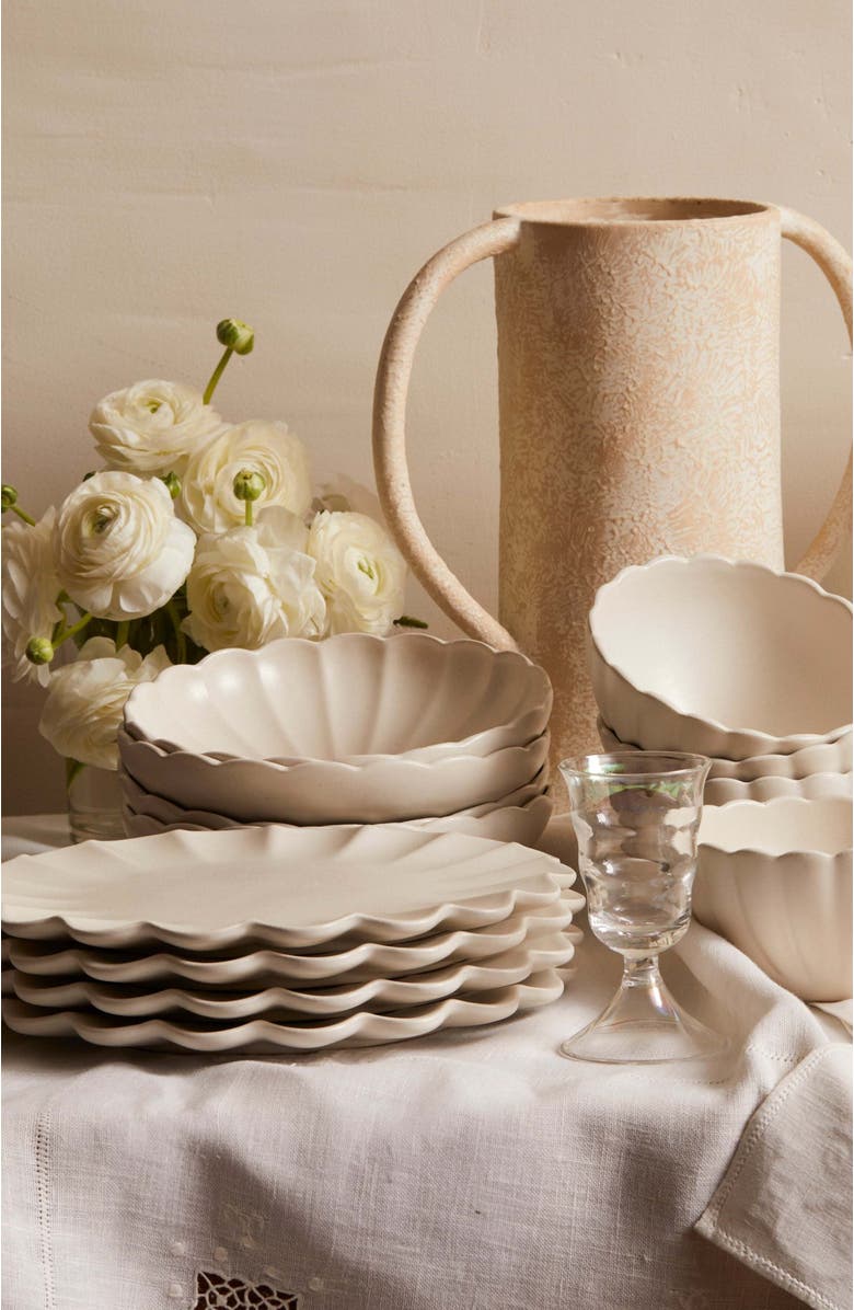 LEMIEUX ET CIE Dhalia Stoneware 4-Piece Dinner Plate Set, Alternate, color, White