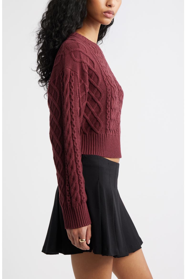 Cable Pullover Sweater, Alternate, color, BURGUNDY TANNIN