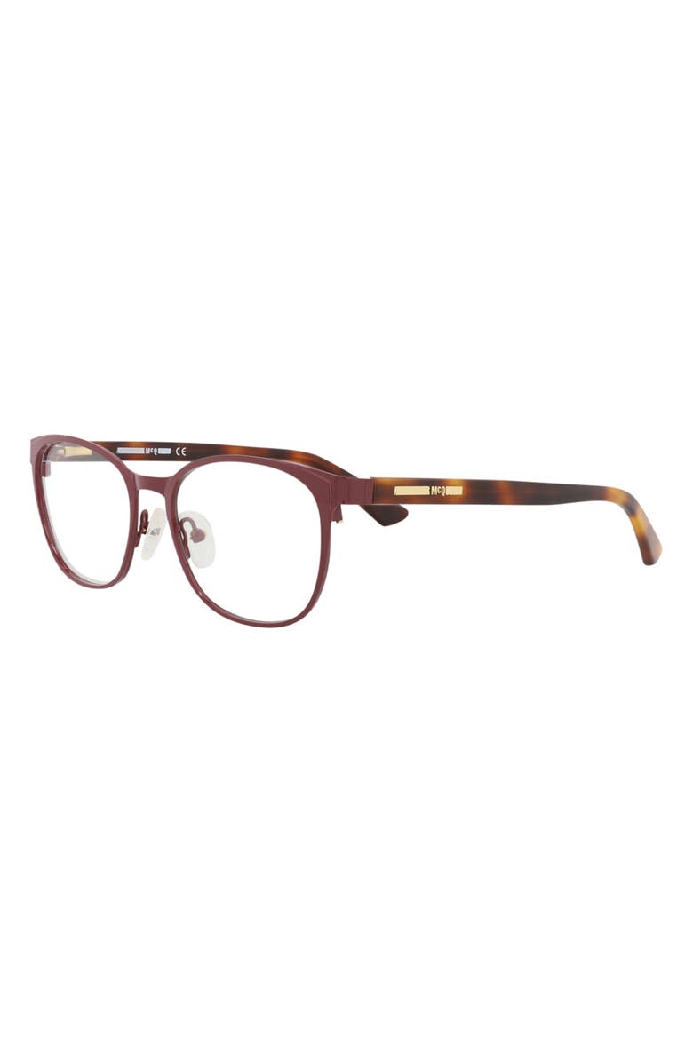 McQueen 48mm Square Optical Glasses, Alternate, color, Burgundy Avana Transparent