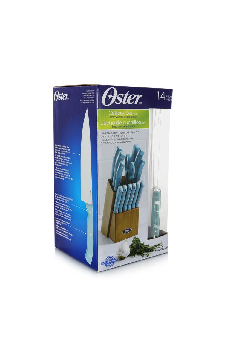 OSTER Evansville 14 Piece Stainless Steel Blade Cutlery Set with Plastic Handles, Alternate, color, Blue