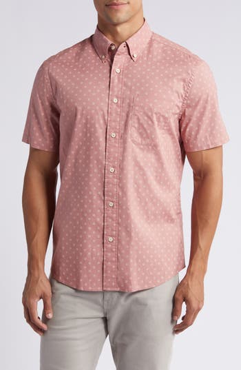 Faherty Playa Short Sleeve Stretch Organic Cotton Button-down Shirt In Sandstone Red Sunburst