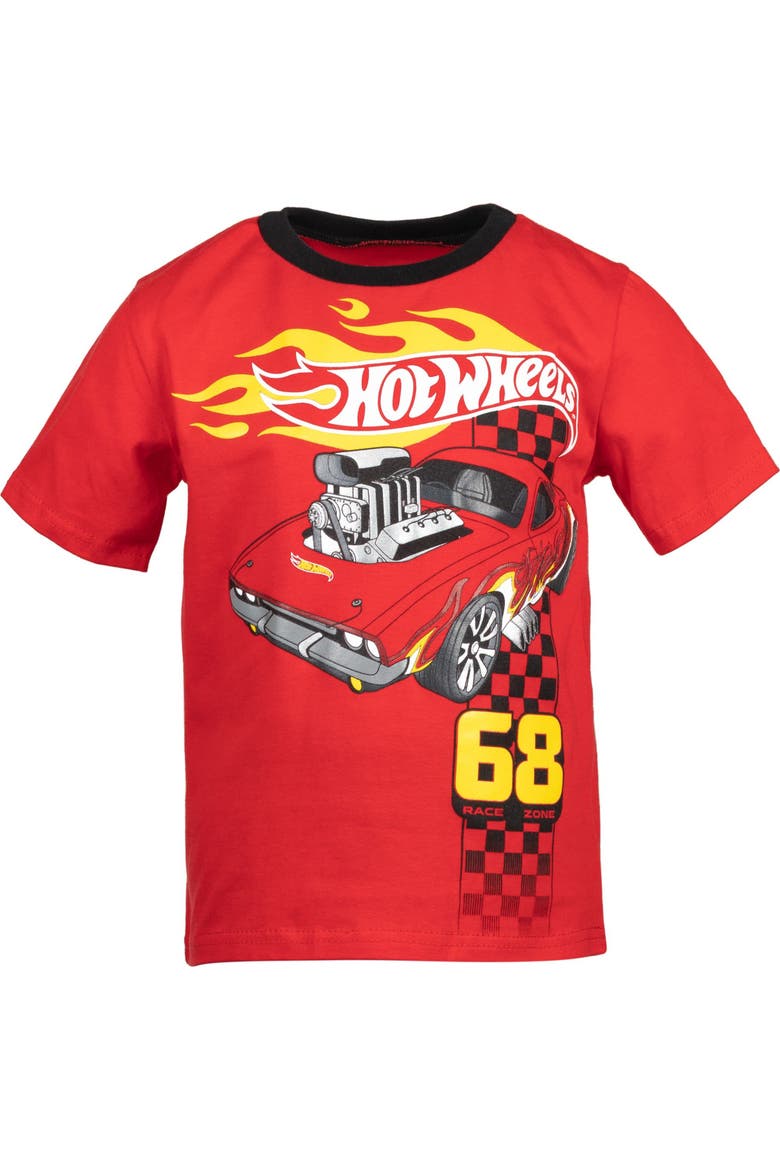 T-shirt And Mesh Shorts Set, Alternate, color, Hot Wheels Red