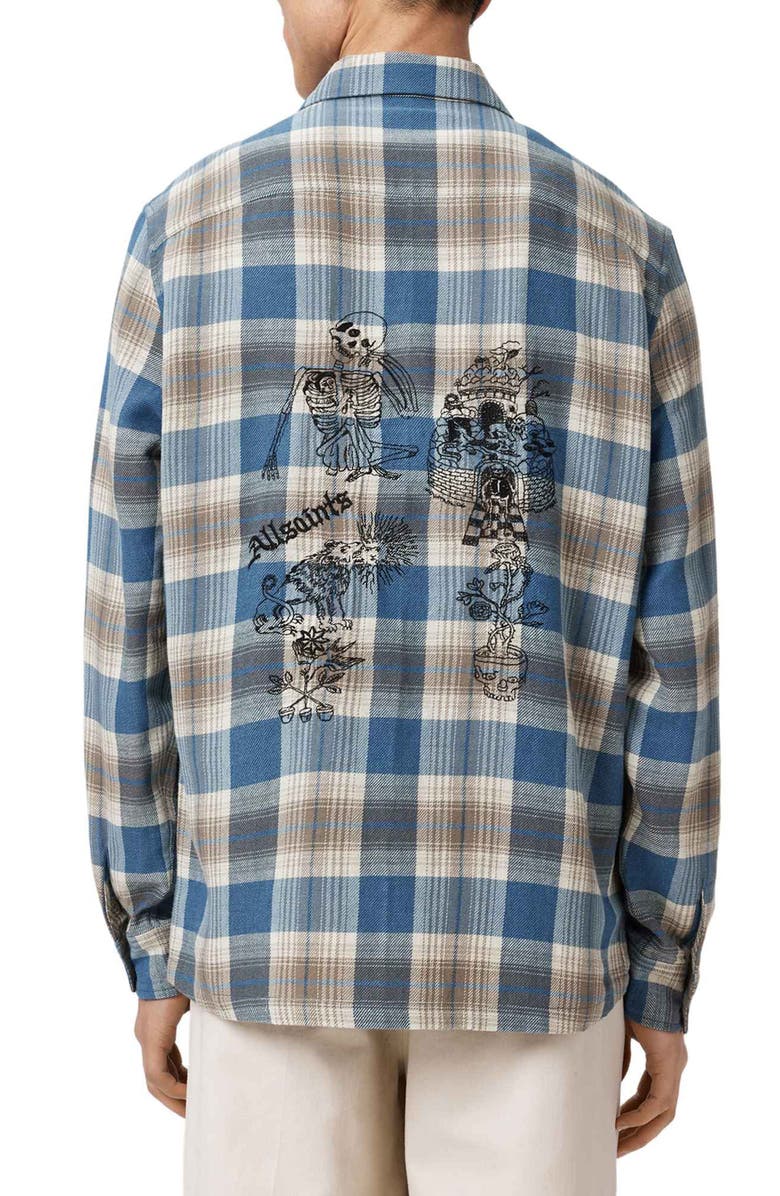 AllSaints Alta Plaid Cotton Flannel Button-Up Shirt, Alternate, color, Blue