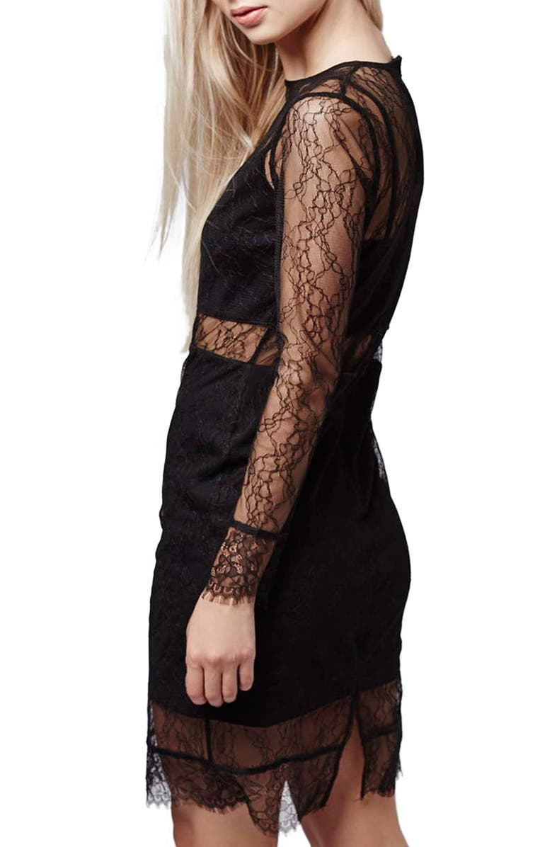 Topshop Lace Overlay Body-Con Dress, Alternate, color,