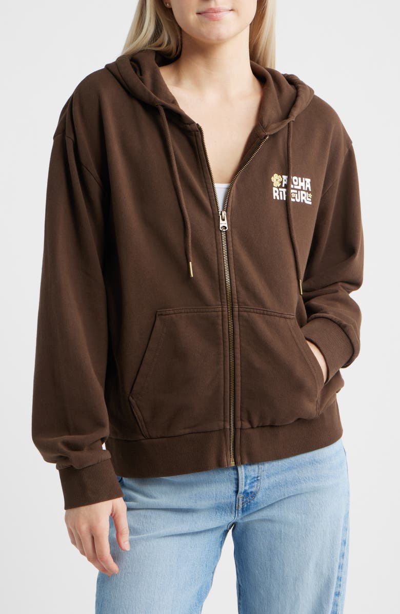 Rip Curl Aloha State Full Zip Relaxed Cotton Hoodie, Alternate, color, Brown