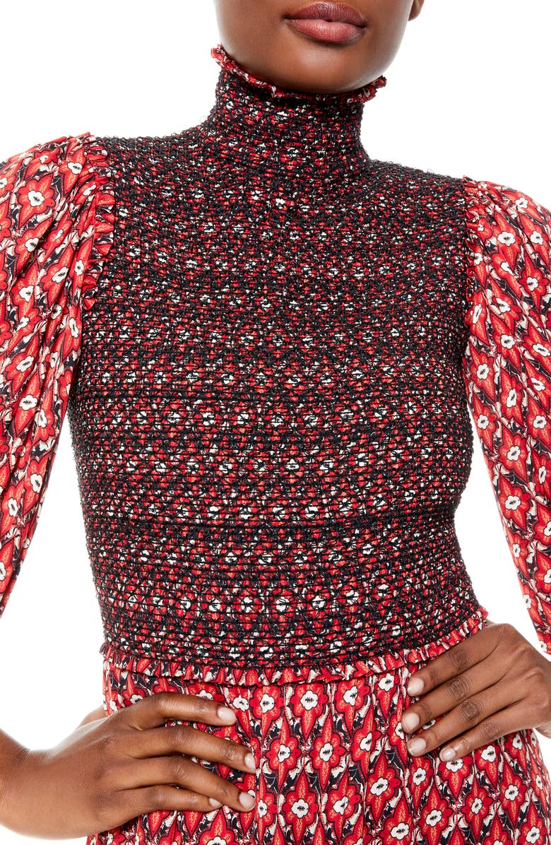 Alice + Olivia Elvira Smocked Bodice Tiered Dress, Alternate, color, 