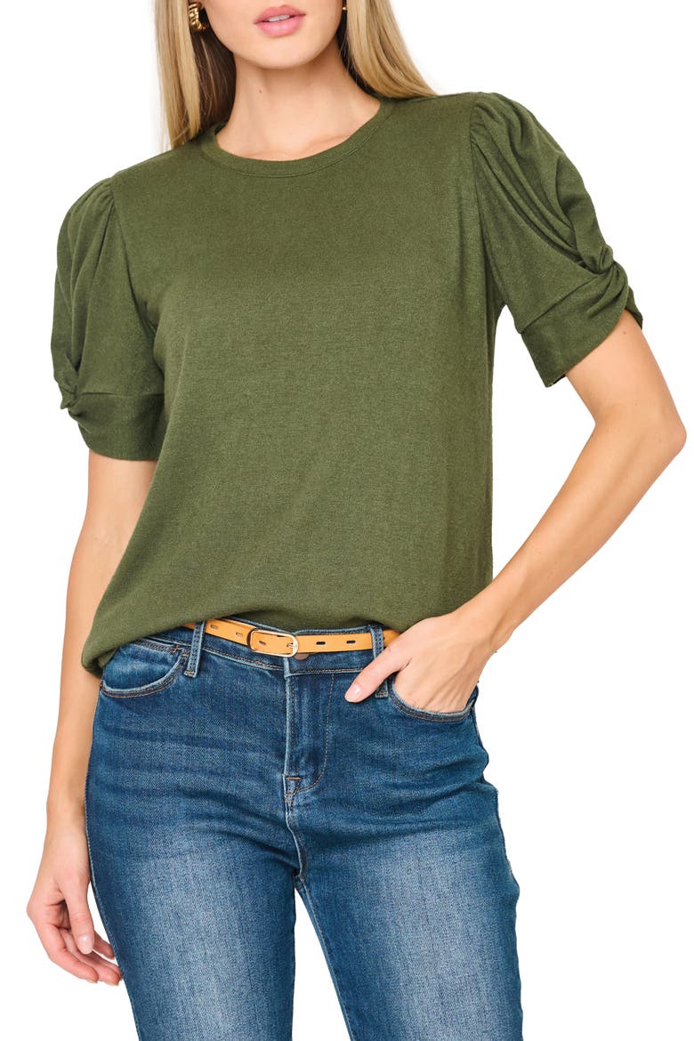 Twist Puff Sleeve Luxe T-Shirt, Main, color, MARTINI OLIVE