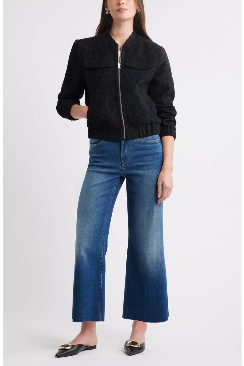 Bouclé Bomber Jacket, Alternate, color, BLACK
