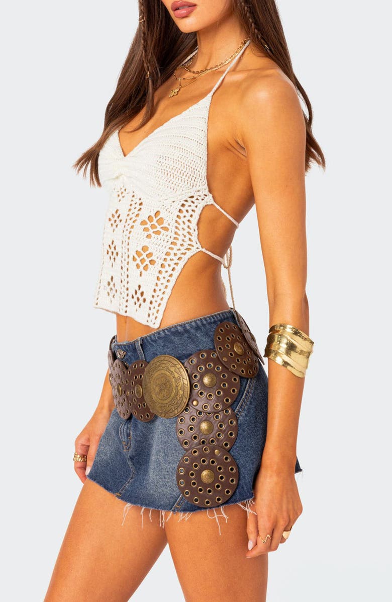 EDIKTED Jada Crochet Open Back Halter Top, Alternate, color, White