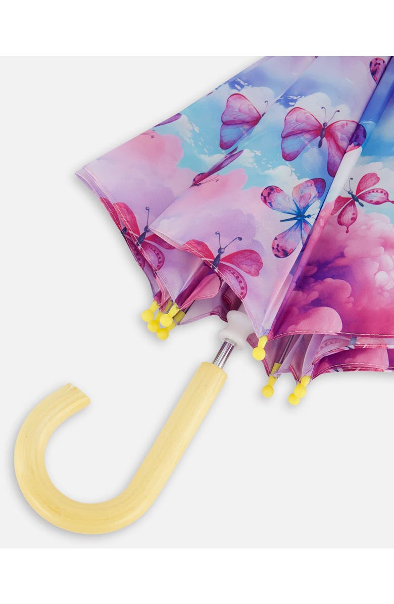 Deux par Deux Girl's Printed Umbrella Butterflies On Multicolored Background, Alternate, color, 