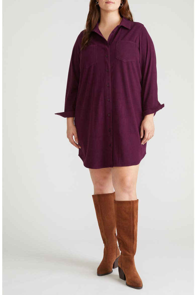 Long Sleeve Check Flannel Shirtdress, Main, color, GAMAY BURGUNDY