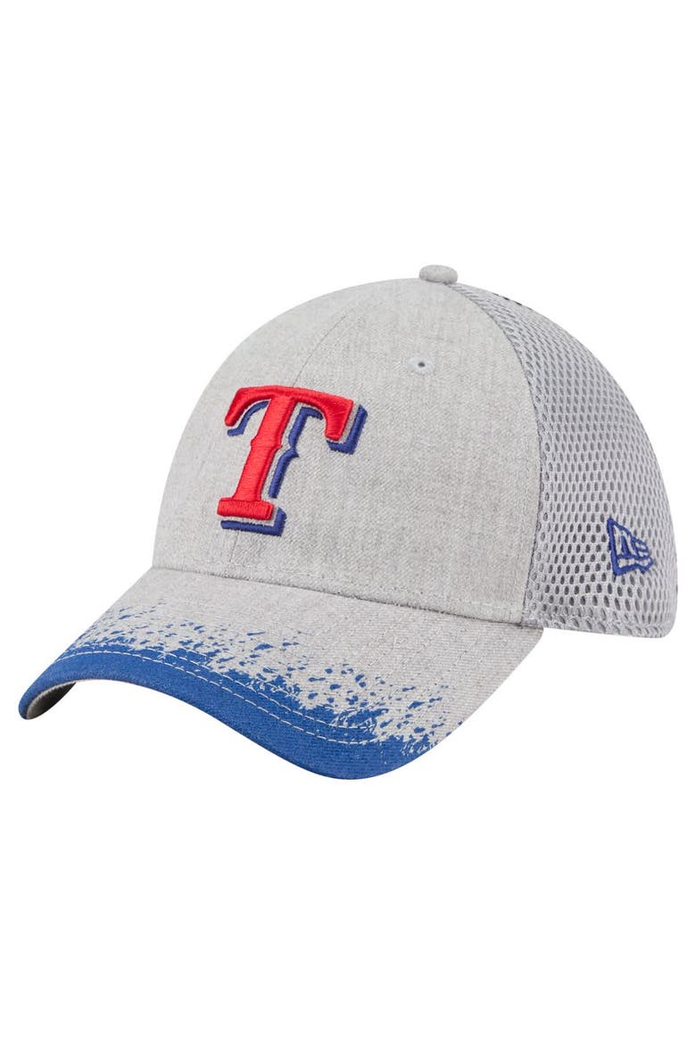 Men's New Era Gray Texas Rangers Visor Paint Splatter 39THIRTY Flex Hat, Main, color, Gray