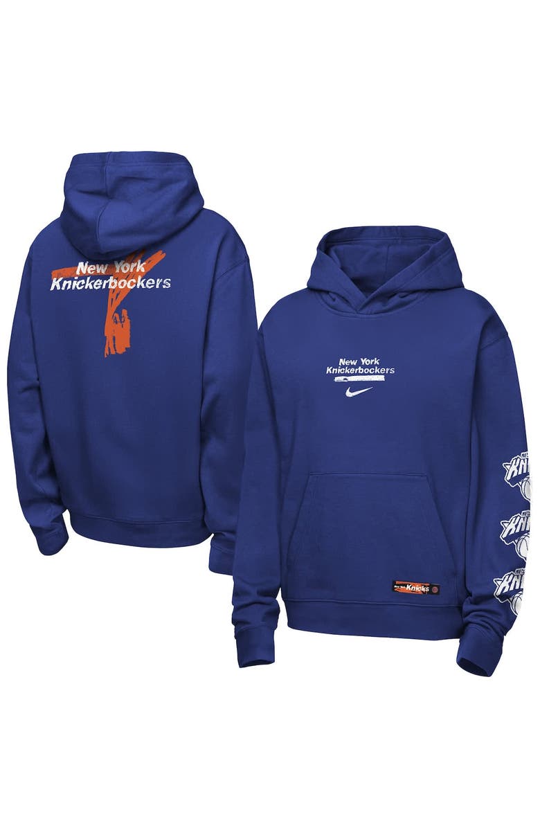 Nike Youth Nike Blue New York Knicks Courtside Club Premiere Hoodie, Alternate, color, Blue