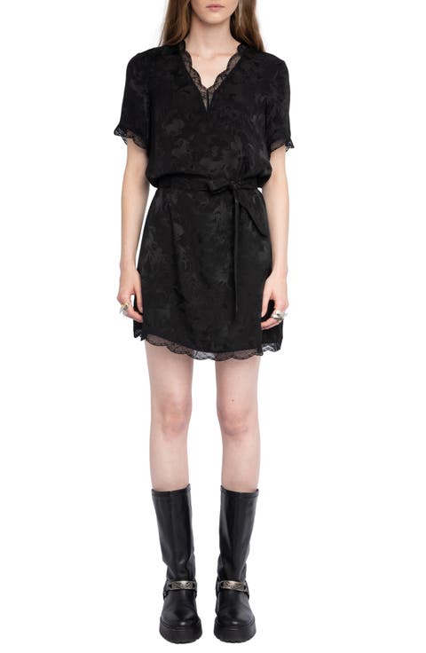 Rerzo Floral Jacquard Tie Waist Silk Minidress