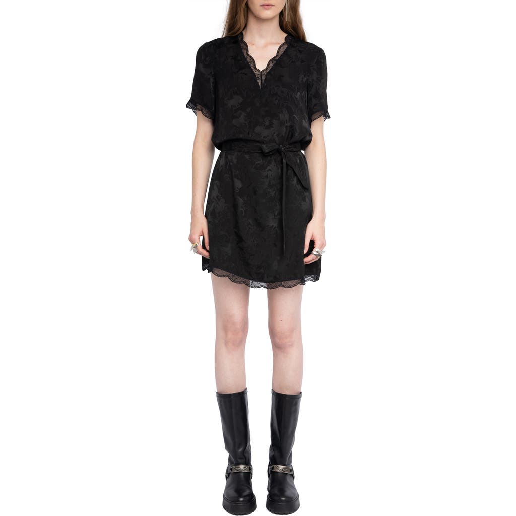 Zadig & Voltaire Rerzo Floral Jacquard Tie Waist Silk Minidress In Black
