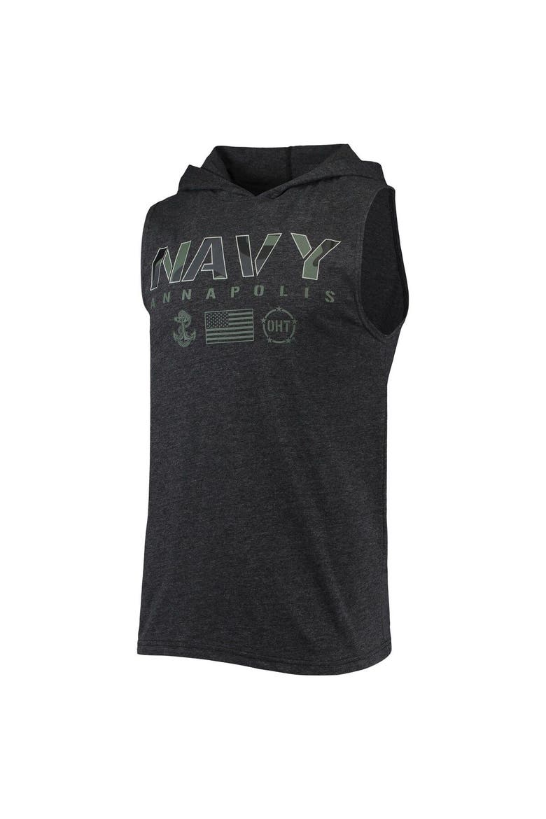 Men's Colosseum Black Navy Midshipmen OHT Military Appreciation Camo Logo Hoodie Sleeveless T-Shirt, Alternate, color, Heather Black