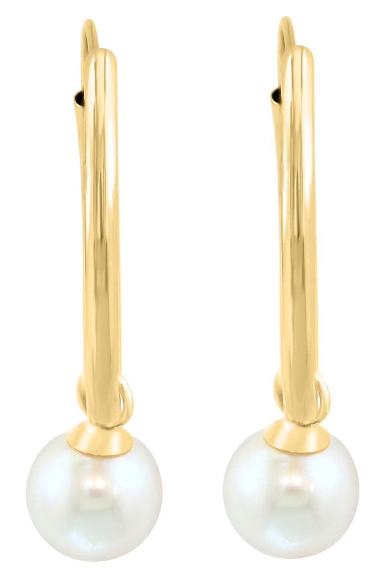 14K Yellow Gold Freshwater Pearl Drop Hoop Earrings, Alternate, color, GOLD
