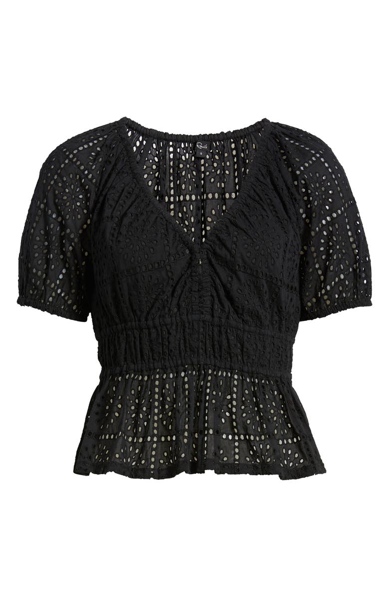 Rails Argenta Cotton Eyelet Peplum Top, Alternate, color, Black Grid Embroidery
